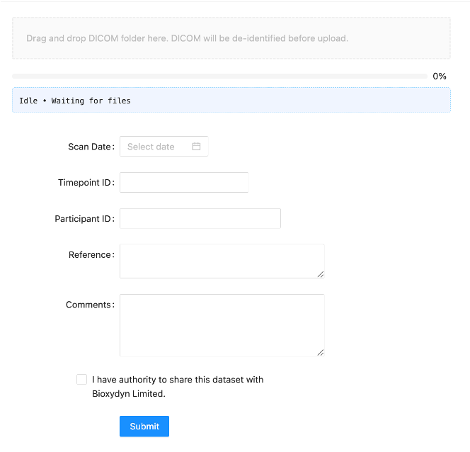 VoxelFlow upload portal with study workflow